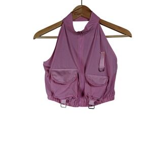 Spoon Jeans Pink Halter Neck Sleeveless Crop Top Zipper Front Pockets Sz Small